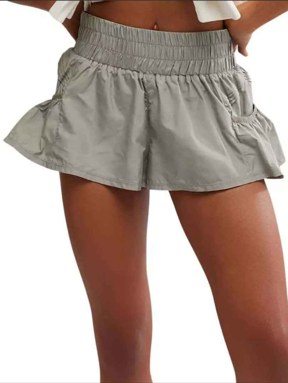 FP Movement by Free People Light Gray Ruffle-Hem Athletic Shorts